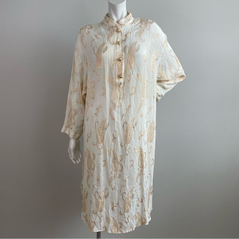 VALENTINO ÍNTIMO Vintage Paisley Embroidered Long Sleeve Sleep Shirt Night Dress
